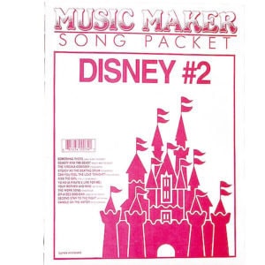 May include: A pink and white Music Maker Song Packet with the title "Disney #2" and a list of songs including "Something There", "Beauty and the Beast", "Ready for the Bear", "Can You Feel the Love Tonight", "The Bare Necessities", "Let It Go", "A Whole New World", "The Work Song", "Colors of the Wind", "Circle of Life", and "Let's Go To The Movies".