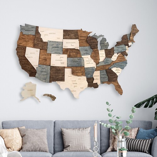 Wooden US Map of United States Wood Wall Art USA Travel Map Etsy