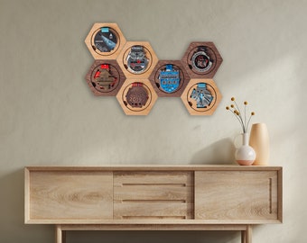 Set of modular medal holder Multicolor Running medal hanger Hexagon form holder Finisher medal holder Wall Organizer Great gift for him