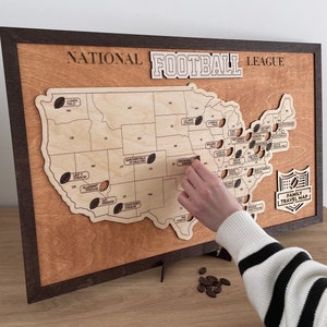 Carte des stades de la NFL, suivi des stades de football, carte de la NFL, carte des stades de football américain, carte de voyage pour le football, cadeaux NFL pour hommes