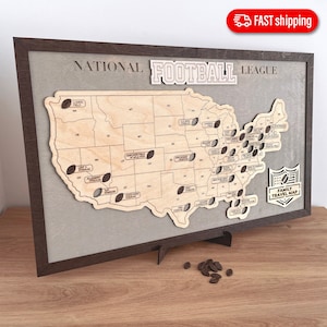 NFL Stadium Map, Custom Football Stadium Map, Pro football stadium tracker, Gift for football lover, Gift for men, Anniversary Gift