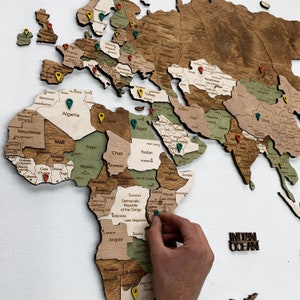 Wooden World Map Wall Art Wood World Map 3D Wooden Map Weltkarte Holz Wall Decor Push Pin Map Housewarming Gift For Husband Home Decor