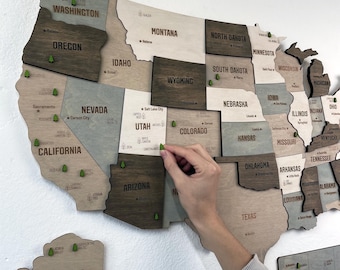 US National Parks Map Wood USA Map PushPin Map Wall Art Wood Map Custom Map Travel Map Home Decor Wall Decor Christmas Gift For Him