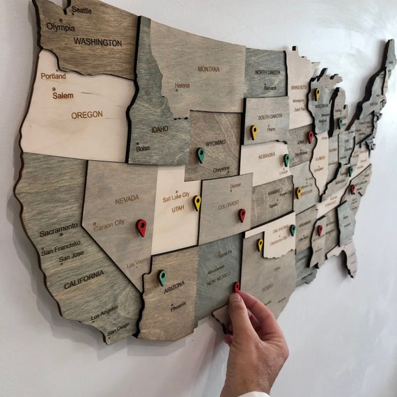 Globes & Maps Home Décor Wooden Map Wall Art Push Pin United States Map ...