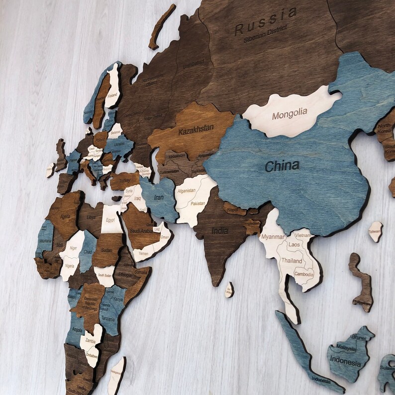 Wooden World Map Wall Art Wood World Map Push Pin World Map 3D Etsy