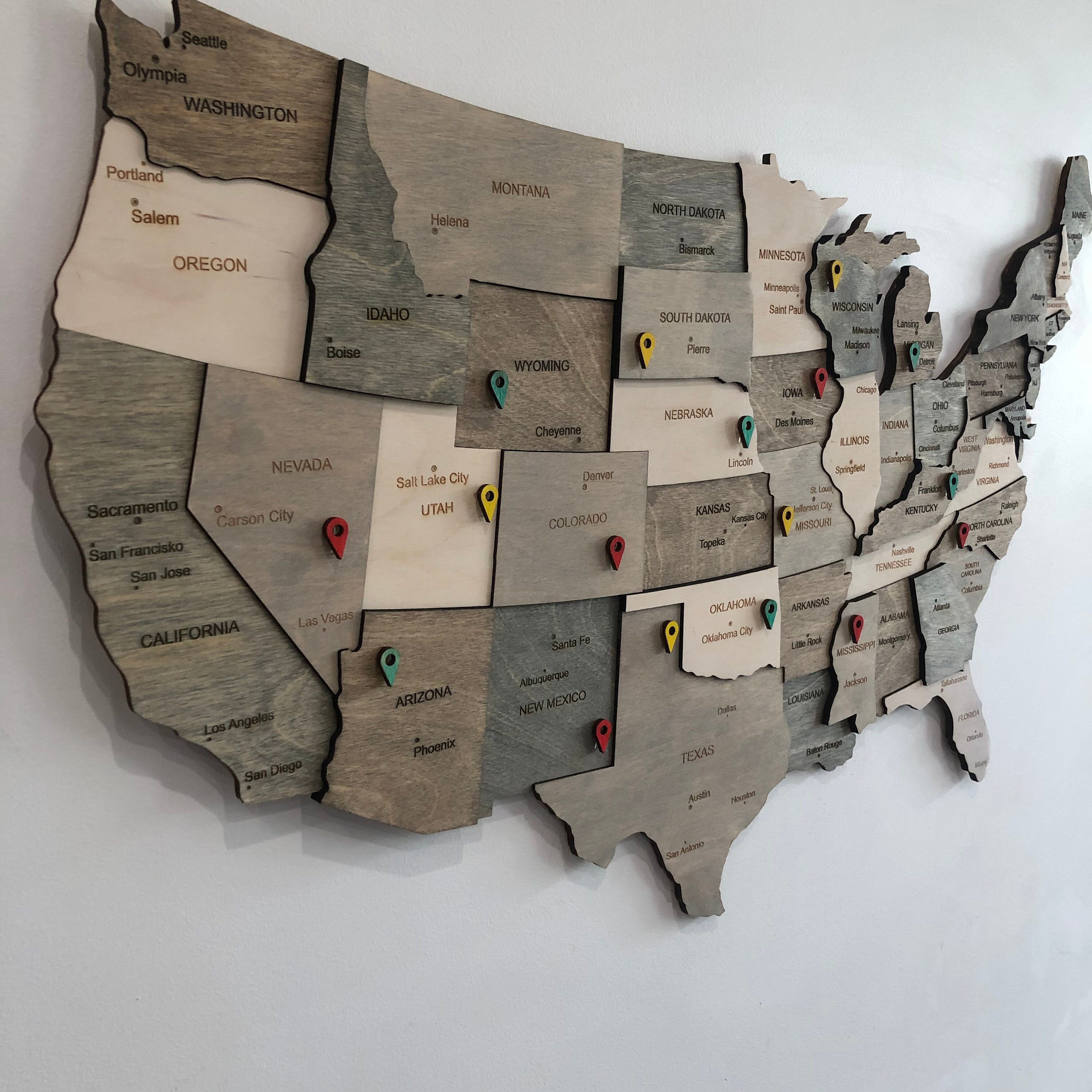 Globes & Maps Home Décor Wooden Map Wall Art Push Pin United States Map ...