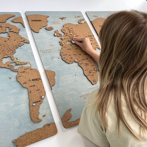 Wood World Map Cork Board World Map Push Pin Map Wall Decor Wall Art World Travel Map With Pins Cork Map Thanksgiving Gifts For Him