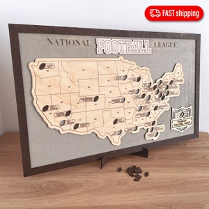 Carte des stades de football, carte des stades de la NFL, liste de souhaits de football, carte de voyage de la NFL, cadeau de football, décoration de football, carte de football, cadeau de Noël pour lui