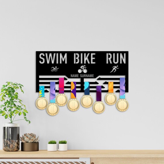 Personalizzato Swim BICI RUN MEDAGLIA Hanger-molte scelte a colori include i fissaggi 