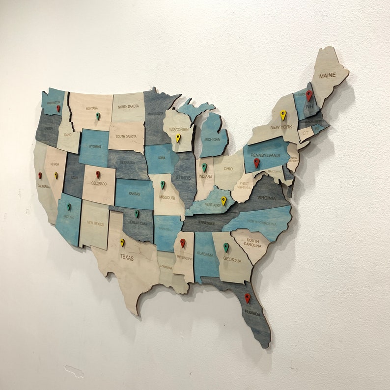 Wooden US Map of United States Wood Map Wall Art USA Travel Etsy
