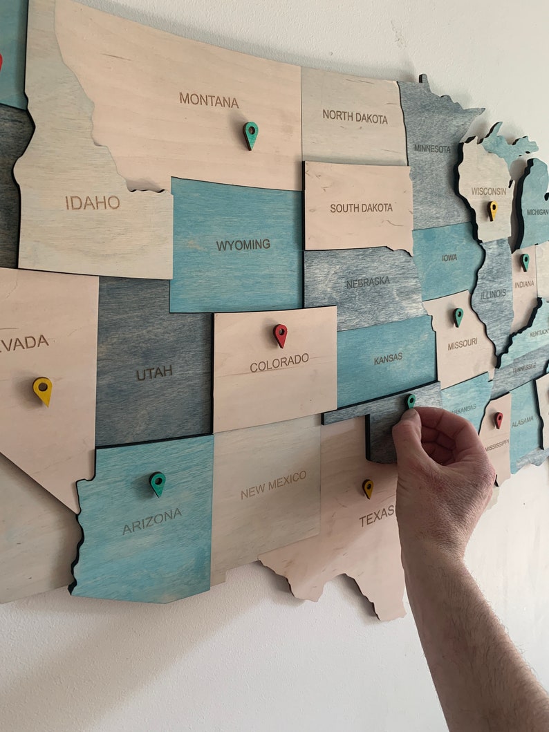 Wooden US Map of United States Wood Map Wall Art USA Travel Etsy