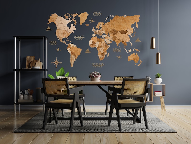 Carte du monde en bois 3D Carte du monde Mur Art Mur Décor - Etsy France