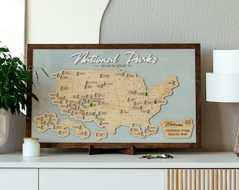 US National Park Map USA Wooden Map USA Wood Map National Parks Tracker Apartment Decor House Decor National Park Wooden Map Wood Wall