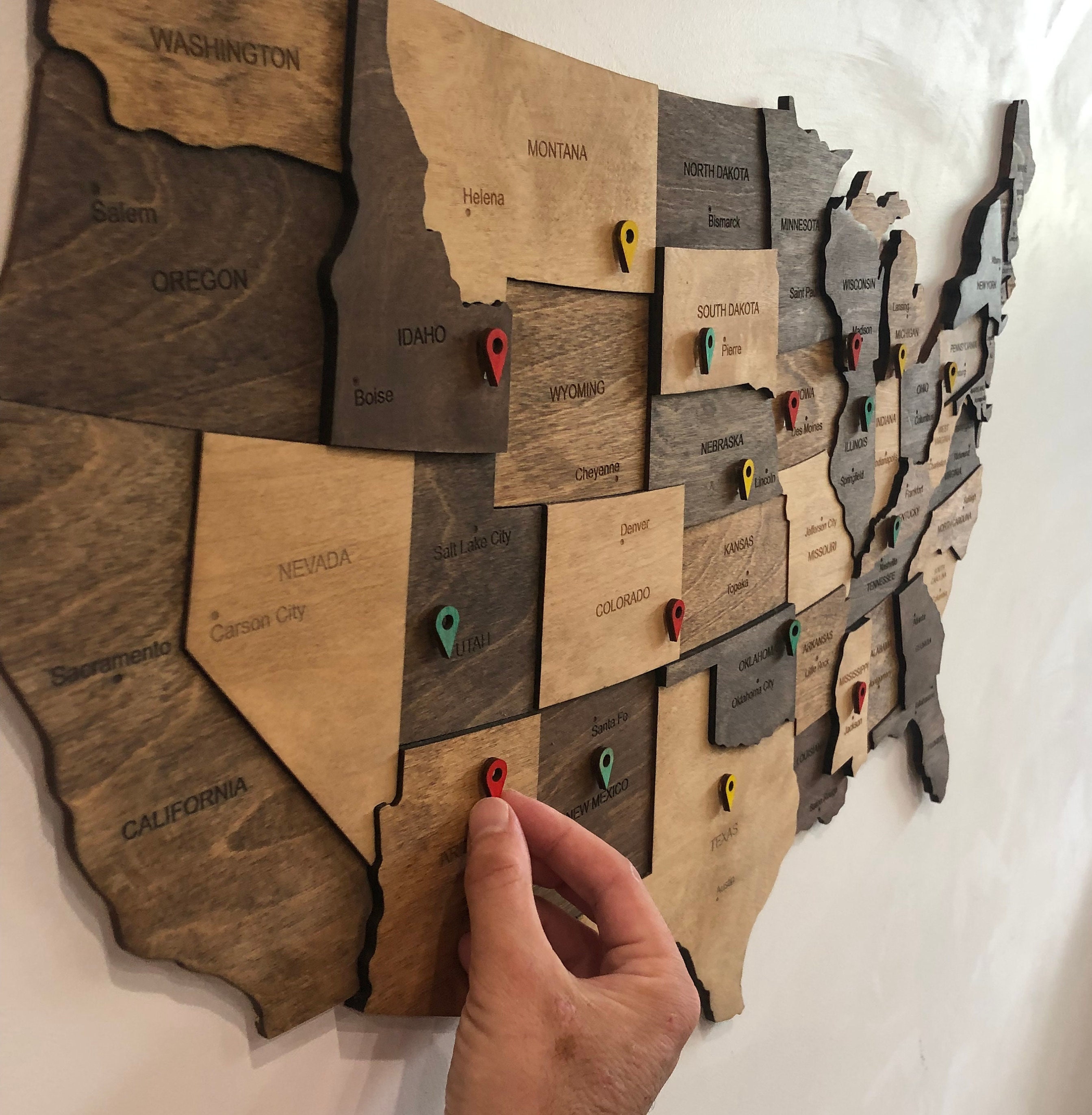 Wood Usa Wall Map Wooden Us Map Of United States Usa Push Pin Map Travel Map | Etsy