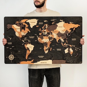 Holz-Weltkarte Push Pin Weltkarte Wandkunst Weltkarte Holz Welt Reisekarte Wanddekoration Einweihungsgeschenk Hochzeitsgeschenk für Reisende