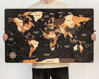 Wood World Map Push Pin World Map Wall Art World Map Wood World Travel Map Wall Decor Housewarming Gift Wedding Gift For Traveler