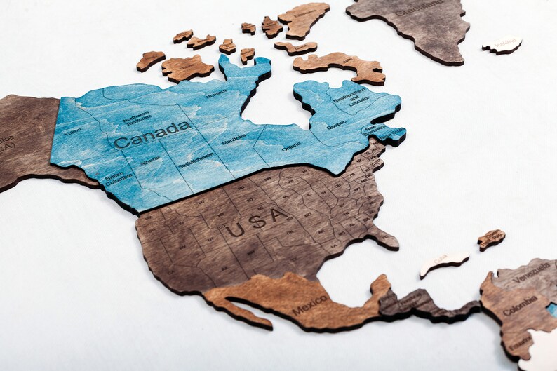 Wooden World Map Wall Art Wood World Map Push Pin World Map 3D Etsy