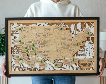 US National Park Map Framed Travel Itinerary Travel Tracker National Park Sign Wooden Map Housewarming Gift Farmhouse Decor For Apartment