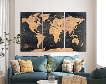 Wooden World Map Wall Art Push Pin Map Weltkarte Holz Wall Decor Housewarming Gift For Husband Home Decor Anniversary Gift Large Wall Art