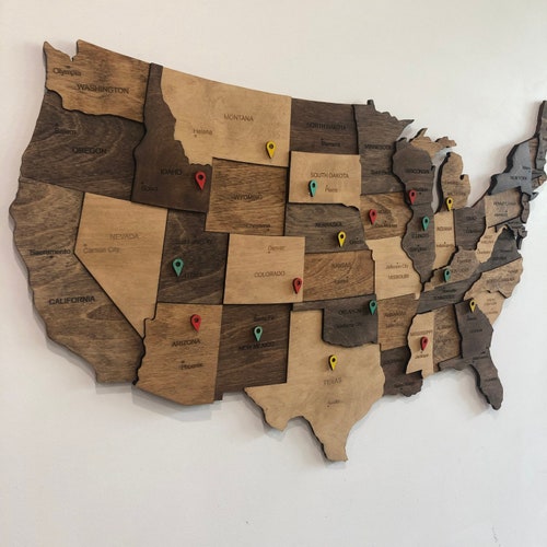 Wooden US Map of United States Wood Wall Art USA Travel Map Etsy