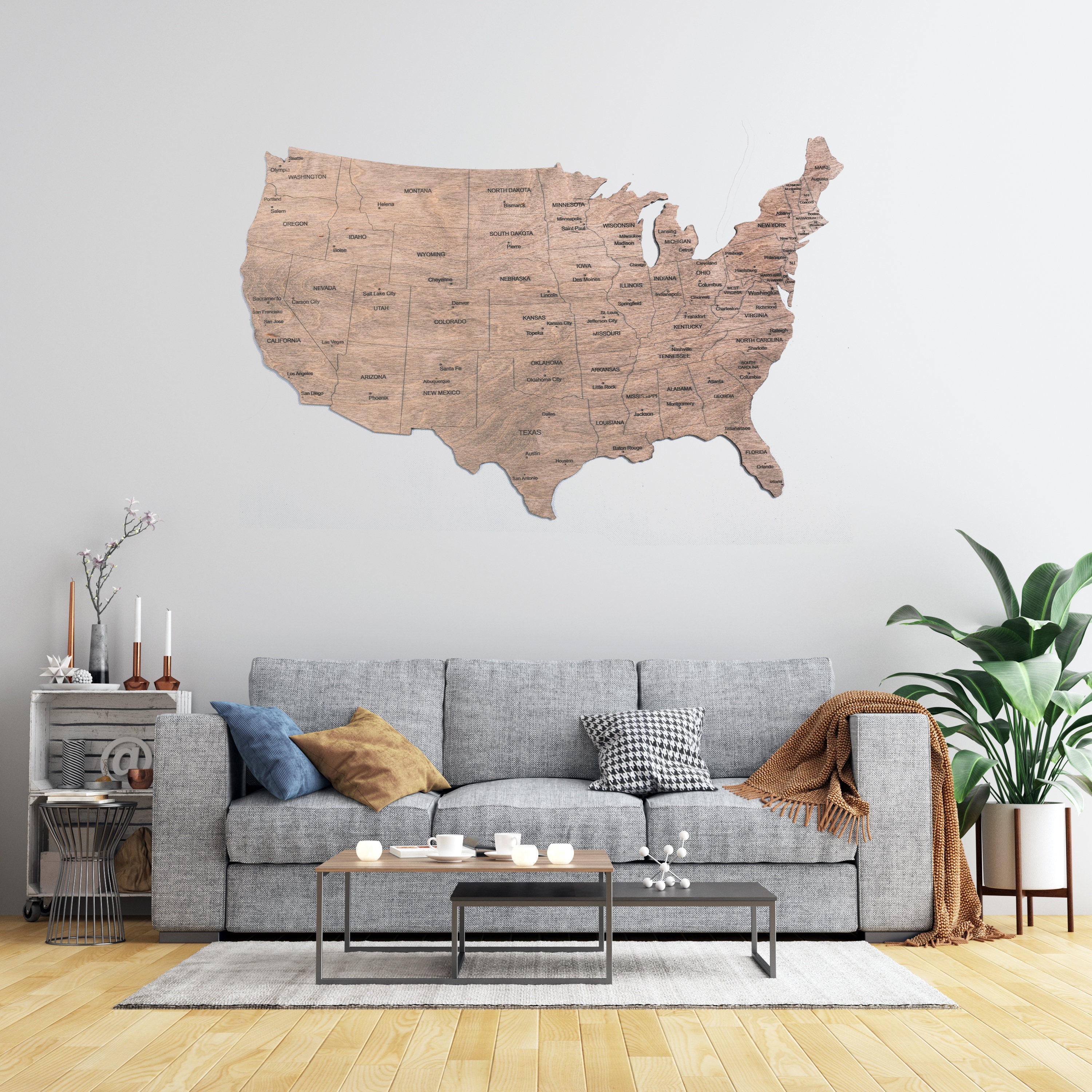 Wooden US Map of United States Wood Map Wall Art US Travel Map Etsy
