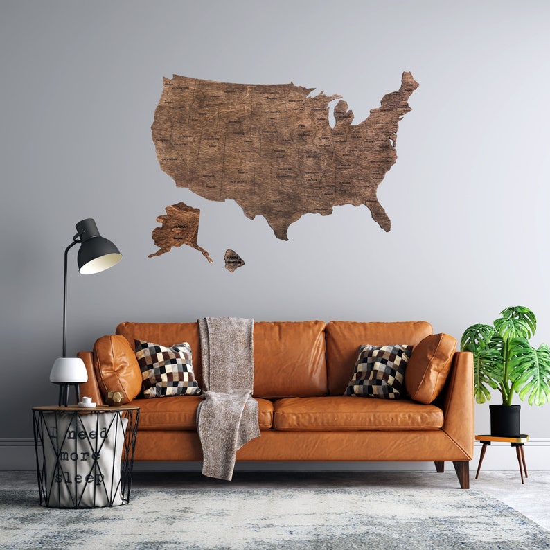 Wooden US Map of United States Wood Wall Art USA Travel Map Etsy