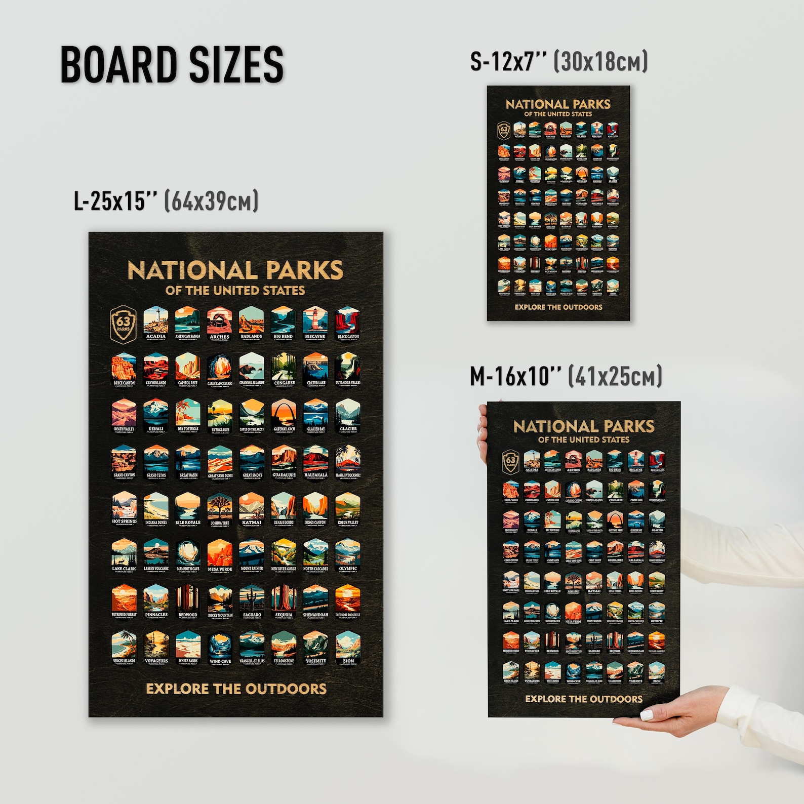 National Parks Tracker USA Push Pin Board M-size | Black
