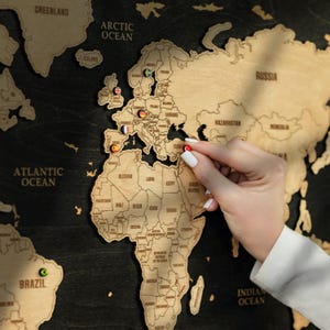 Wood World Map Push Pin World Map Wooden Wall Art World Map Wood Travel Map Wall Decor Housewarming Gift Wedding Gift For Mom image 2