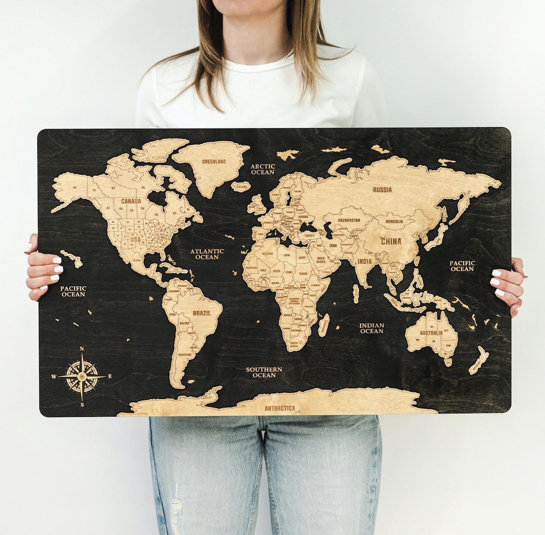 Wooden World Travel Map Wall Art Wooden Map of the Wood Wall Map New ...