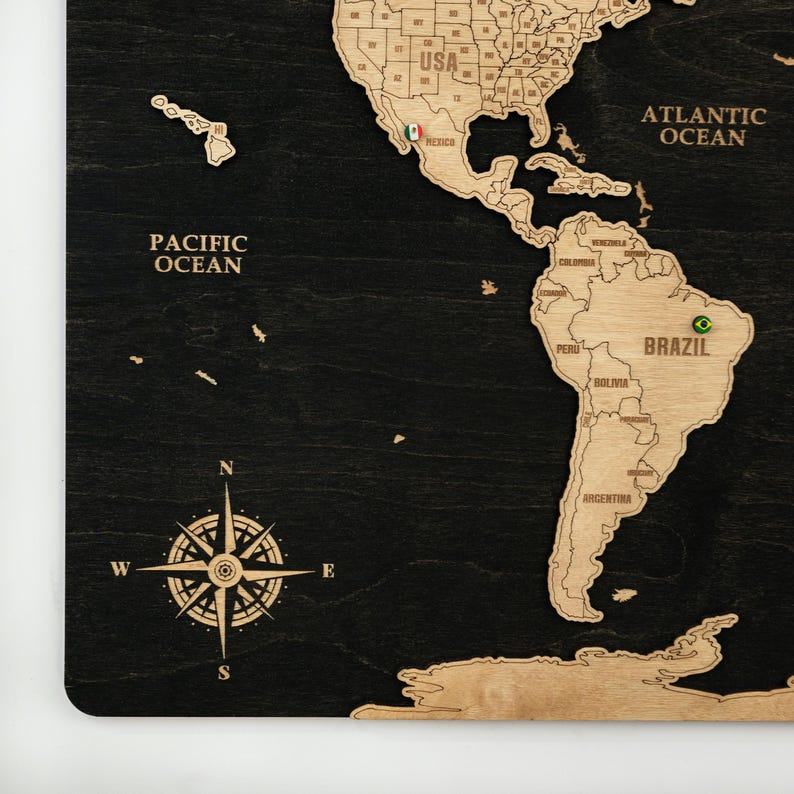 Wood World Map Push Pin World Map Wooden Wall Art World Map Wood Travel Map Wall Decor Housewarming Gift Wedding Gift For Mom image 6