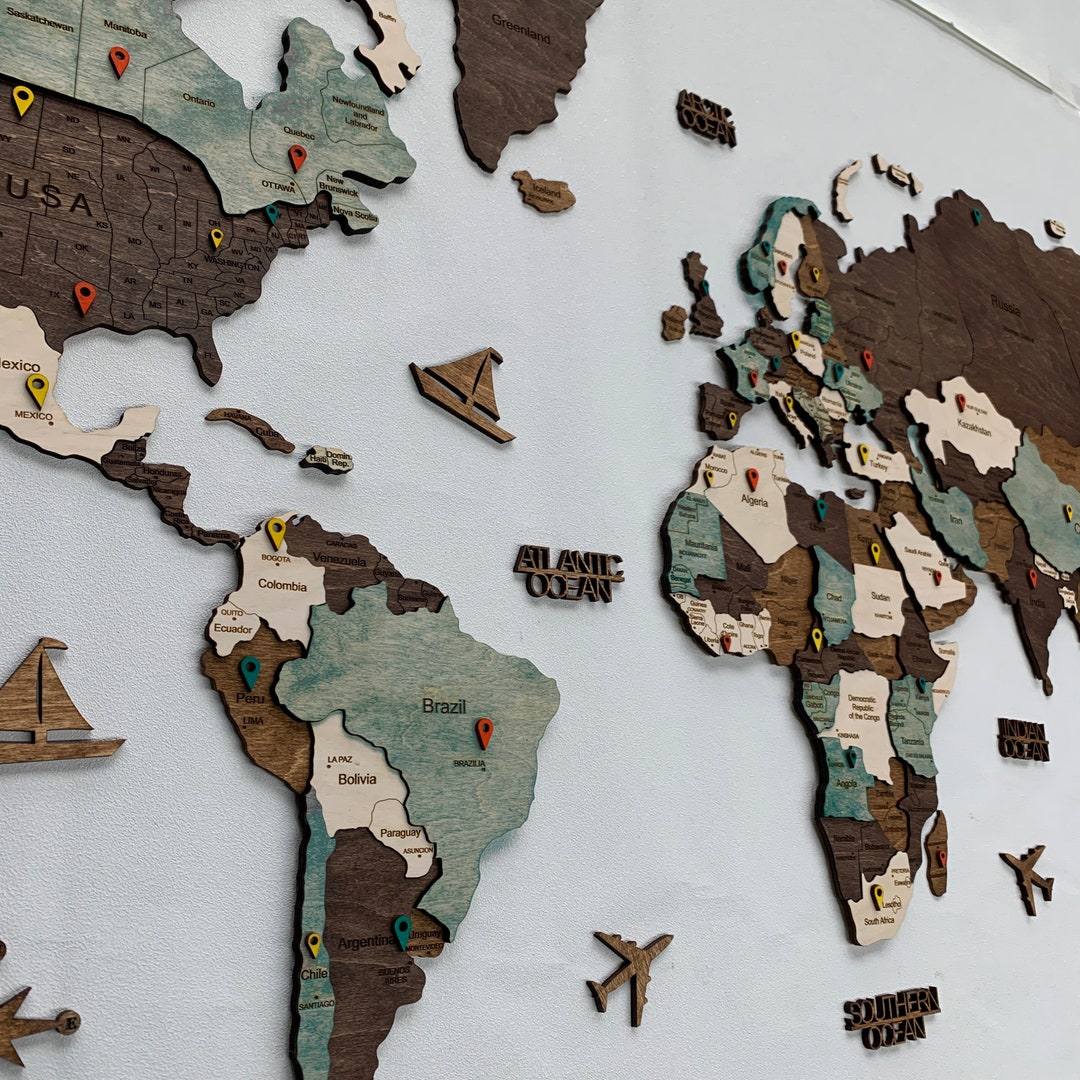 Wooden World Map Wall Art Push Pin World Map Travel Map - Etsy