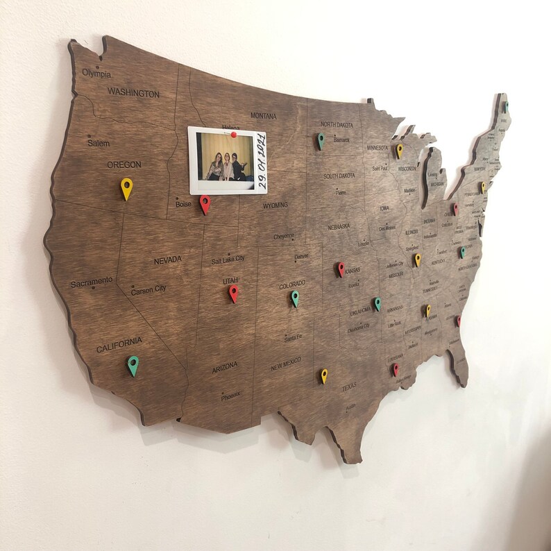 Wooden US Map of United States Wood Wall Art USA Travel Map Etsy