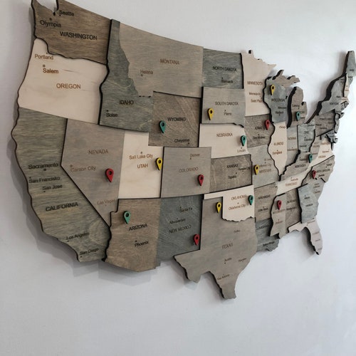 Wooden US Map United States Map Wall Art US Map Push Pin Map Etsy