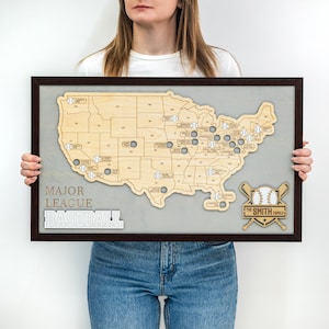 MLB Stadium Map Baseball Stadium Tracker Stadium Travel Map MLB Map Handmade Ballpark Map Gift for Him Christmas Gift Baseball Map