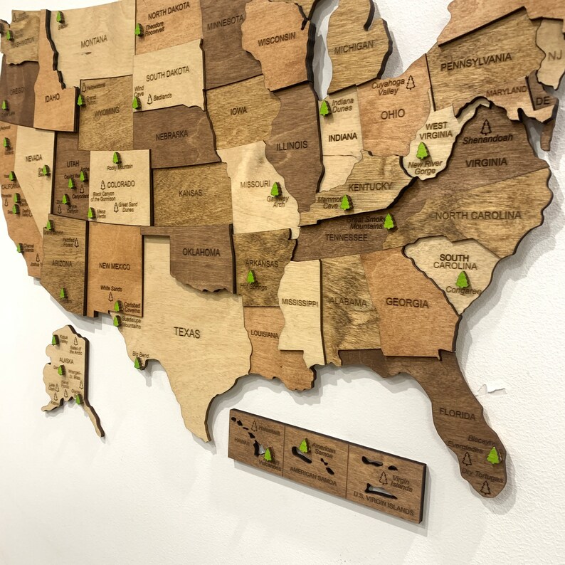 US National Park Map Wooden USA Map United States Map Wall Art Etsy