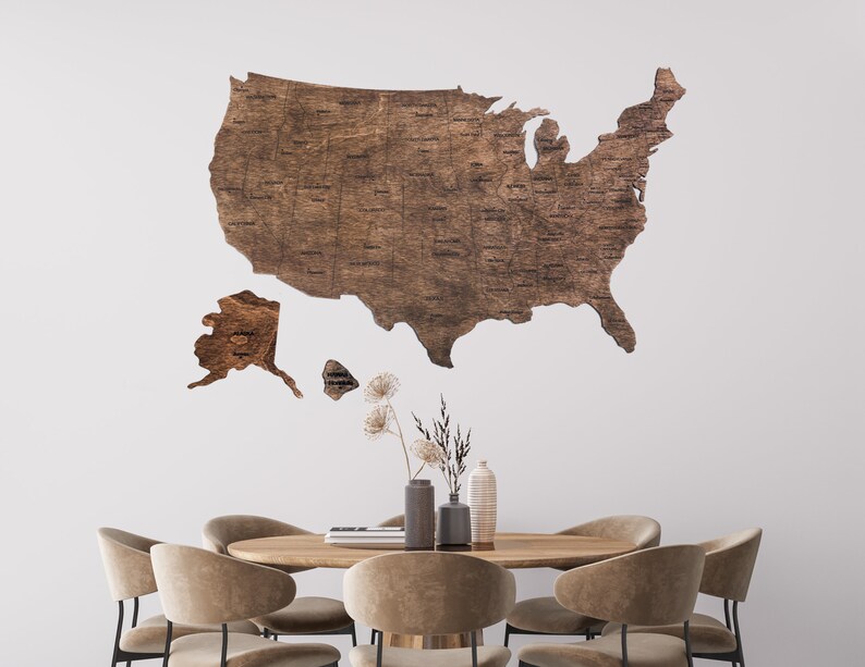 Wooden US Map of United States Wood Wall Art USA Travel Map Etsy