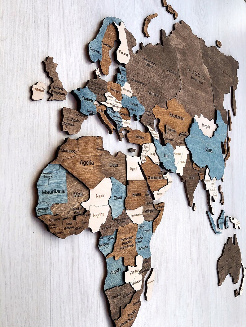 Wooden World Map Wall Art Wood World Map Push Pin World Map 3D Etsy
