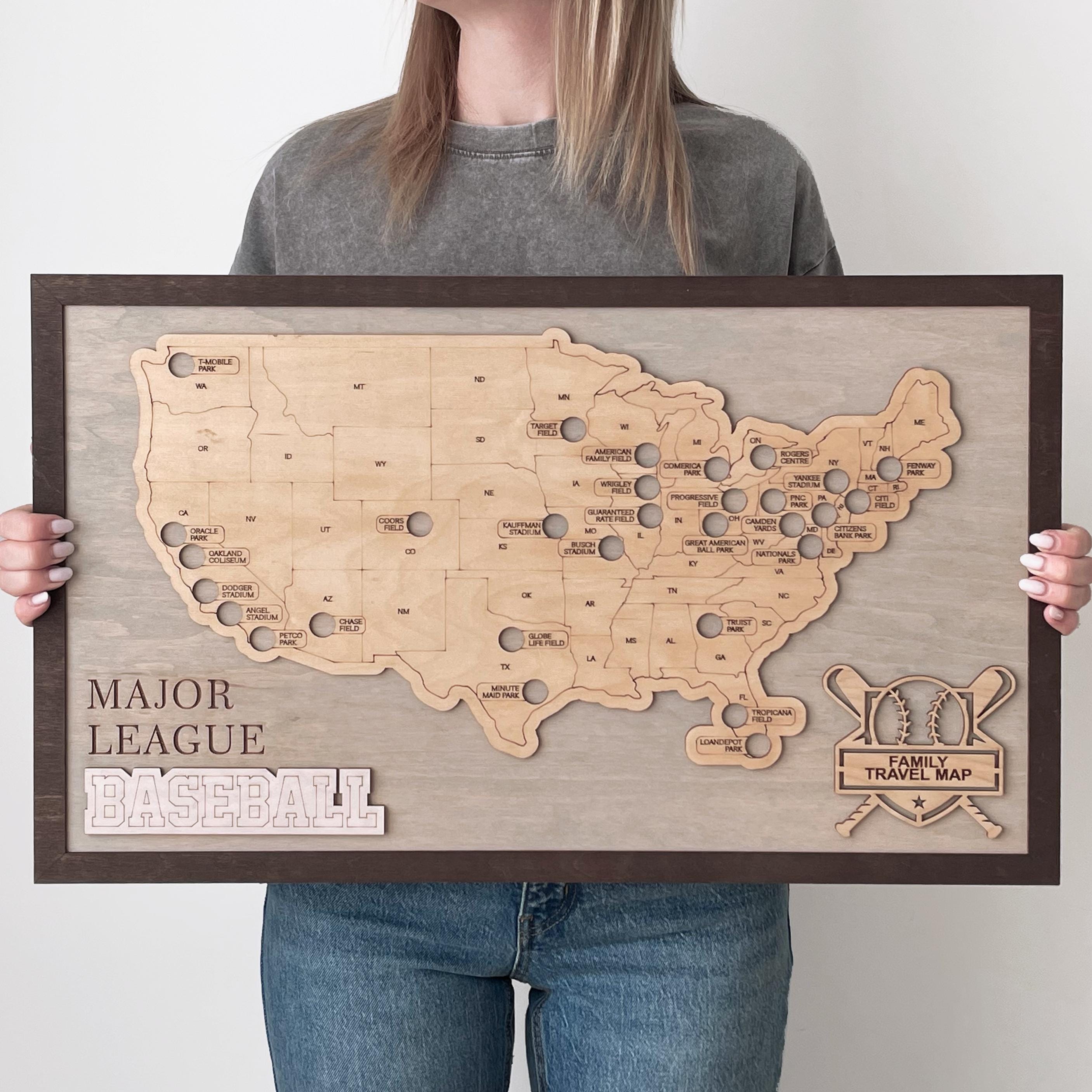 MLB Stadium Map Baseball Stadium Tracker Stadium Travel Map MLB Map Handmade Ballpark Map Gift for Him Graduation Baseball Map