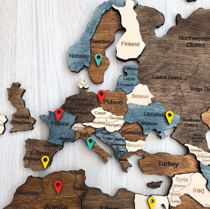 Wooden World Map Wall Art Wood World Map Push Pin World Map 3D Etsy