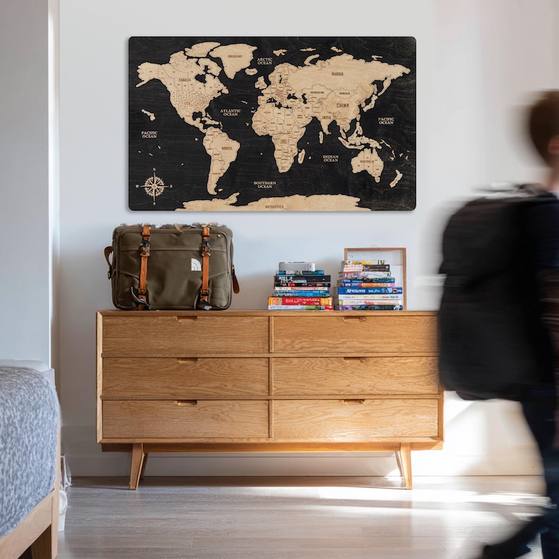 Wood World Map Push Pin World Map Wooden Wall Art World Map Wood Travel Map Wall Decor Housewarming Gift Wedding Gift For Mom image 7