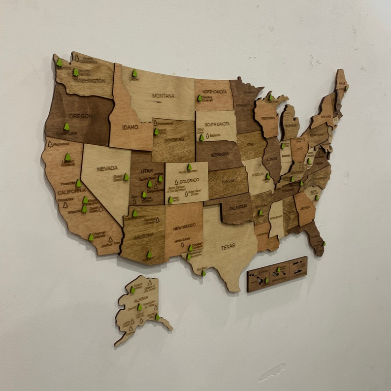 US National Park Map Wooden USA Map United States Map Wall Art Etsy