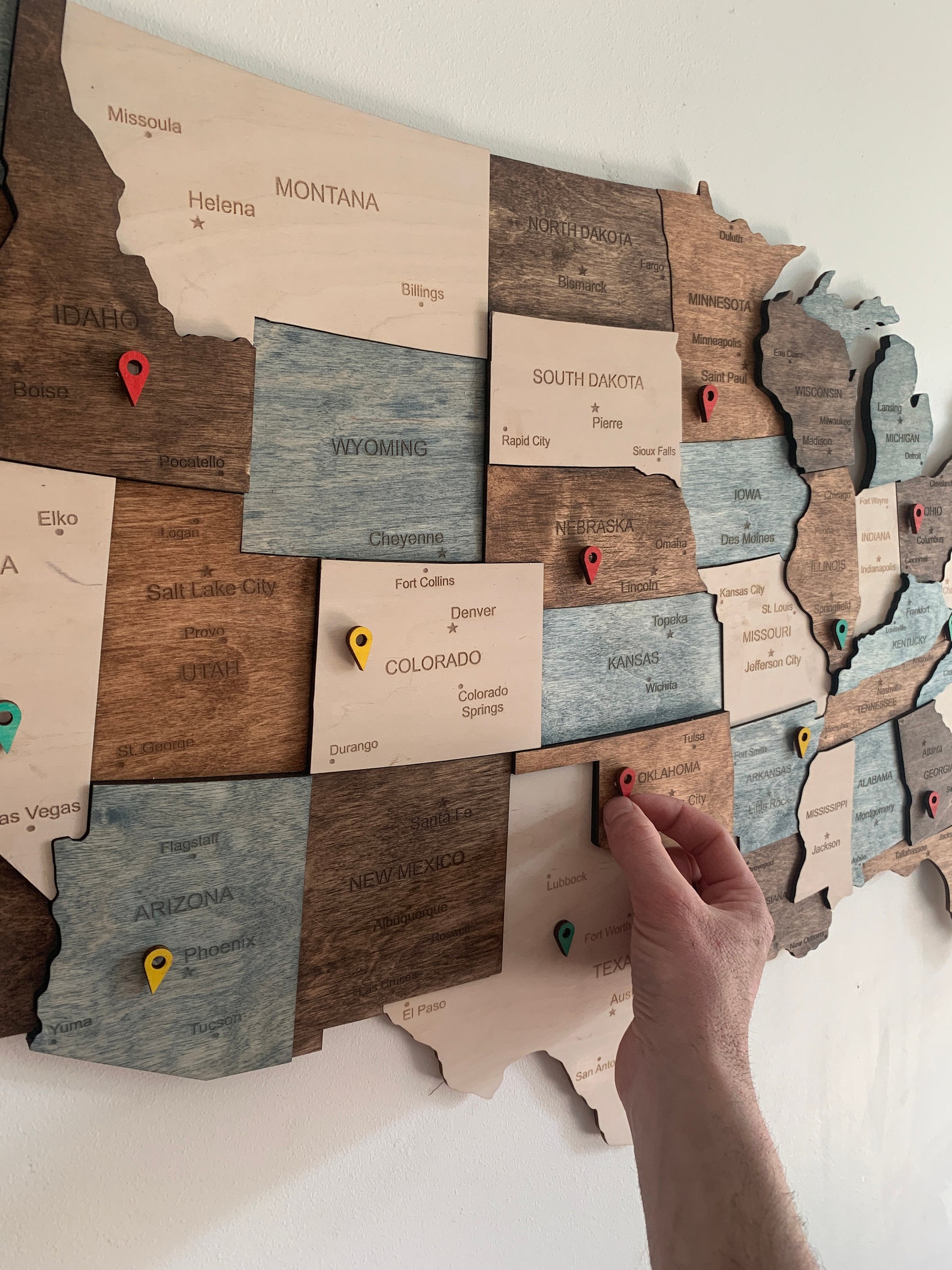 Wooden US Map United States Map Wall Art US Map Push Pin Map Etsy