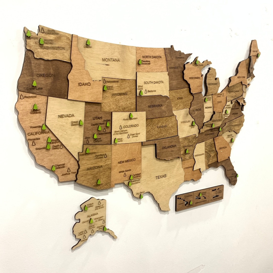 US National Park Map Wooden USA Map Wall Art US Travel Map Push Pin Map