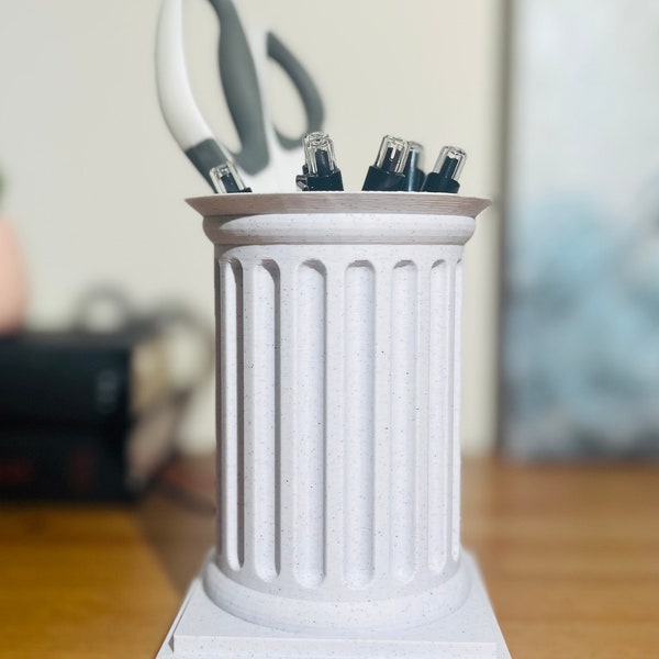 Rustic Penholder / Pencil holder, Greek / Roman Style Penholder, Desk Organizer; Marble: Doric Style Column; Original Gift for him or her