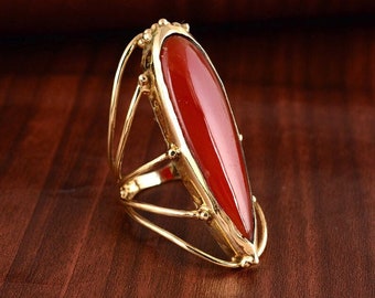 Big Red Onyx Ring, Gold Ring, Vintage Ring, Gemstone Ring, Tear Drop Ring, Wedding Ring, Ring For Women, Handmade Jewelry, Christmas Gift