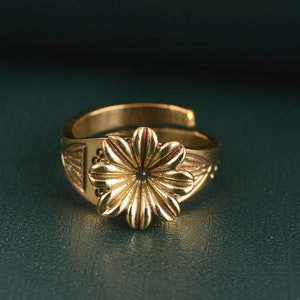Flower Ring, Gold Floral Ring, Adjustable Ring, Handmade Ring, Ethnic Ring, Bohemian Ring, Vintage Ring, Designer Ring, Valentine Gift