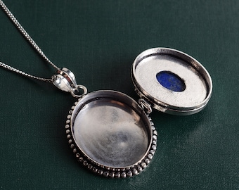 Handmade Poisoner Pendant with Natural Lapis Lazuli Gemstone, 92.5 Silver Plated Poison Pendant, Medicne Pendant, Pill Box Pendant, Jewelry