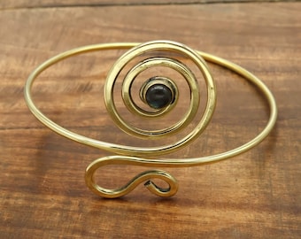Gold Spiral Labradorite Arm Cuff Bracelet, Adjustable Arm Cuff, Handmade Arm Band, Tribal Arm Cuff, Gift For Mom