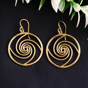 Handmade Spiral Brass Earrings, Boho Tribal Minimalist Jewelry, Swirl Earrings