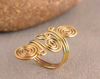 Spiral Ring, Hypnotic Ring, Ethnic Ring, Swirl Ring, Gold Wired Ring, Brass Ring, Big Ring, Boho Ring, Minimalist, Mothers Day Gift